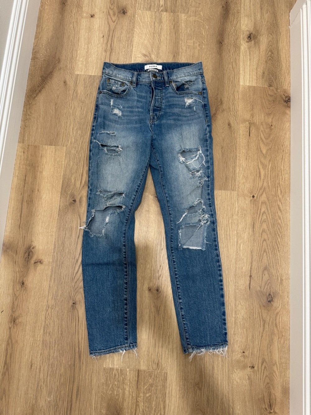 pistola Distressed Skinny Jeans in Medium Blue